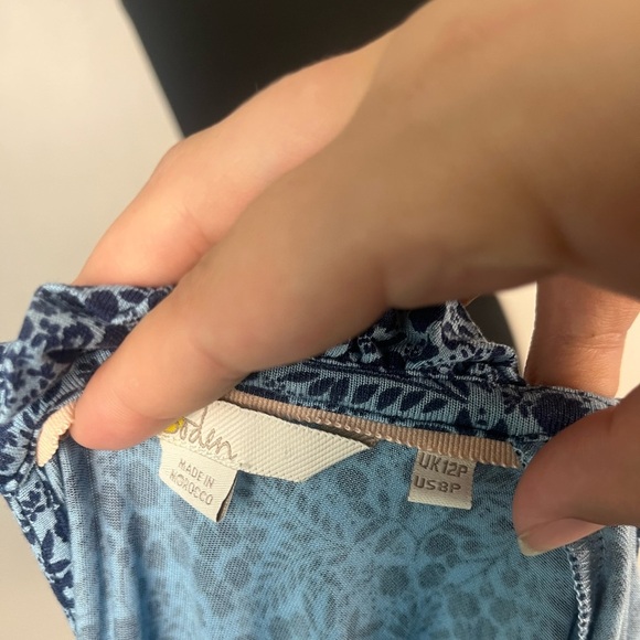 Boden Clara Dress Women 8 Petite Modest Long Sleeve Jersey Blue Floral Pockets - Picture 8 of 9